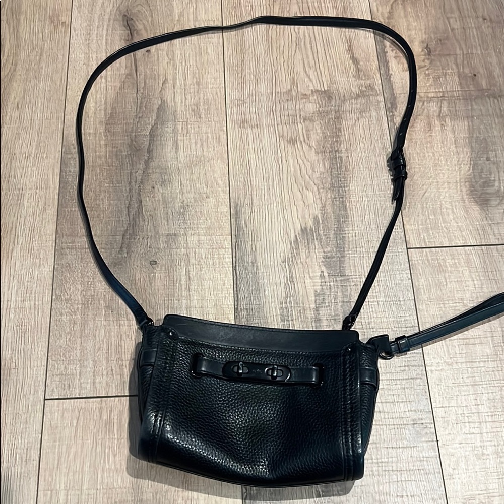 Coach Black Leather Crossbody Bag with detachable wristlet strap